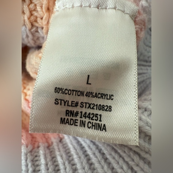 Cotton Blend Striped Colorful Chunky Knit Cardigan Sweater Button Front Large - Picture 4 of 15